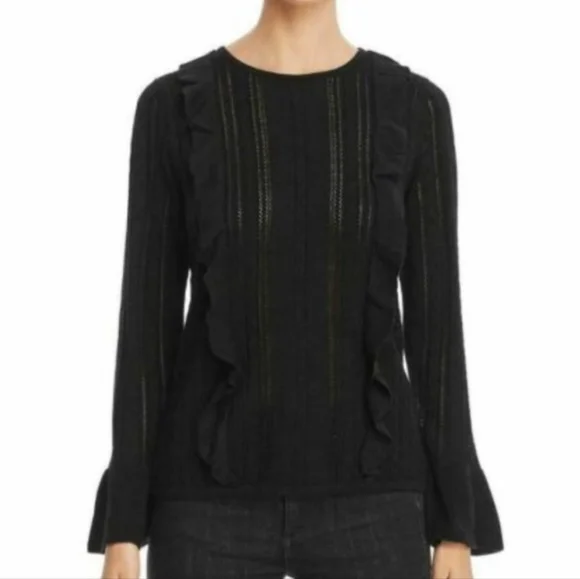 NEW large design history black sweater with ruffled front and bell sleeves - Picture 1 of 7